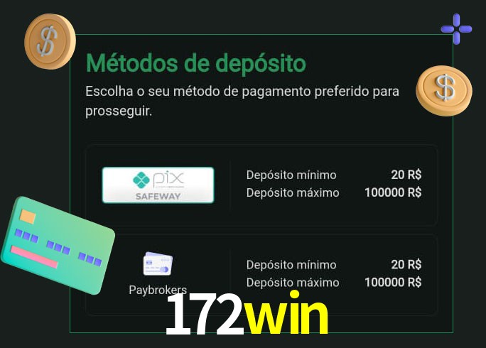 O cassino 172win oferece uma grande variedade de métodos de pagamento